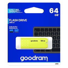 Goodram USB flash disk, USB 2.0, 64GB, UME2, żółty, UME2-0640Y0R11, USB A, z osłoną