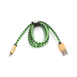 PLATINET MAMBA MICRO USB TO USB LEATHER CHECKED CABLE KABEL 2,4A 1M GREEN [43323]