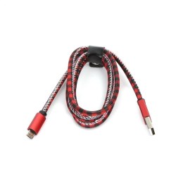 PLATINET MAMBA MICRO USB TO USB LEATHER CHECKED CABLE KABEL 2,4A 1M RED [43443]