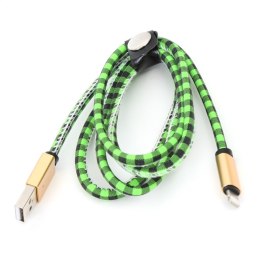 PLATINET TAJPAN LIGHTNING TO USB LEATHER CHECKED CABLE KABEL 1M GREEN [43327]