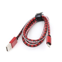 PLATINET TAJPAN LIGHTNING TO USB LEATHER CHECKED CABLE KABEL 1M RED [43592]