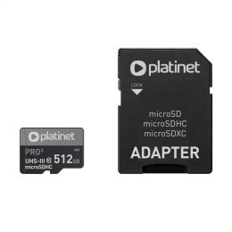 PLATINET microSDXC + ADAPTER SD 512GB class10 U3 A2 90MB/s [45095]