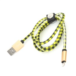 PLATINET TAJPAN LIGHTNING TO USB LEATHER CHECKED CABLE KABEL 1M YELLOW [43326]