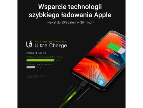 Zestaw 3x Kabel Green Cell GC Ray USB - Lightning 120cm do iPhone, iPad, iPod, biały LED, szybkie ładowanie