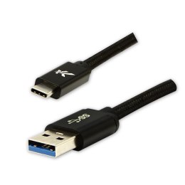 Logo USB kabel (3.2 gen 1), USB A M - USB C (M), 1m, 5 Gb/s, 5V/3A, czarny, box, oplot nylonowy, aluminiowa osłona złącza