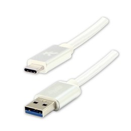 Logo USB kabel (3.2 gen 1), USB A M - USB C (M), 2m, 5 Gb/s, 5V/3A, biały, box, oplot nylonowy, aluminiowa osłona złącza