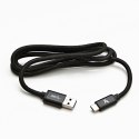 Logo USB kabel (3.2 gen 1), USB A M - USB C (M), 2m, 5 Gb/s, 5V/3A, czarny, box, oplot nylonowy, aluminiowa osłona złącza