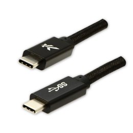 Logo USB kabel (3.2 gen 1), USB C (M) - USB C (M), 2m, 5 Gb/s, 5V/3A, czarny, box, oplot nylonowy, aluminiowa osłona złącza