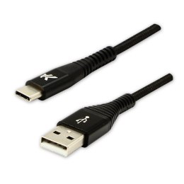 Logo USB kabel (2.0), USB A M - USB C (M), 1m, 480 Mb/s, 5V/3A, czarny, box, oplot nylonowy, aluminiowa osłona złącza