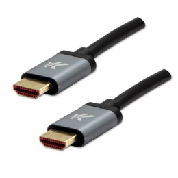 Video Kabel HDMI M - HDMI M, HDMI 2.1 - Ultra High Speed, 1m, pozłacane złącza, aluminiowa obudowa,, szary, Logo 8K@60Hz, 48Gb/s