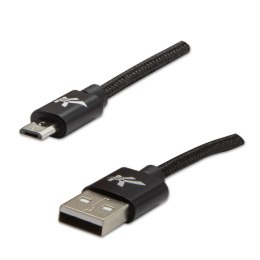 Logo USB kabel (2.0), USB A M - microUSB (M), 1m, 480 Mb/s, 5V/2A, czarny, box, oplot nylonowy, aluminiowa osłona złącza