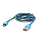 Logo USB kabel (2.0), USB A M - microUSB (M), 1m, 480 Mb/s, 5V/2A, niebieski, box, oplot nylonowy, aluminiowa osłona złącza