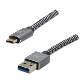 Logo USB kabel (3.2 gen 1), USB A M - USB C (M), 1m, 5 Gb/s, 5V/3A, szary, box, metalowy oplot, aluminiowa osłona złącza