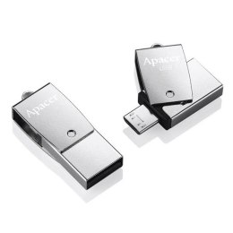 Apacer USB flash disk OTG, USB 3.0, 64GB, AH750, srebrny, AP64GAH750S-1, USB A / USB Micro B, z obrotową osłoną