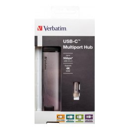 USB (3.1) hub 5-port, 49141, szara, długość przewodu 15cm, Verbatim, adapter USB C na USB C, 1x USB A, HDMI, ETHERNET