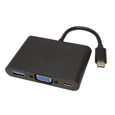 USB/Video Adapter + HUB, DP Alt Mode, USB C (M) - VGA (D-sub) (F) + USB C (F) (PD) + USB A (F), czarny, plastic bag 2560x1600@6