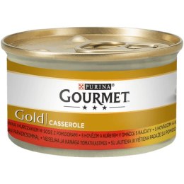 GOURMET GOLD Wołowina z kurczakiem mix kawałków na parze i w sosie - mokra karma dla kota - 85 g