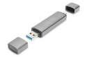 Digitus Czytnik kart 3-portowy USB Typ C/ USB 3.0 SuperSpeed SD Micro SD HQ aluminium Szary