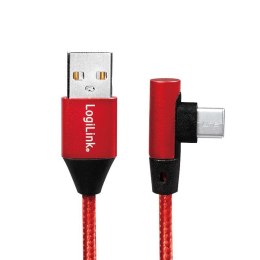 Kabel USB 2.0 LogiLink CU0145 USB A - USB-C, M/M, kątowy, czerwony, 0,3m