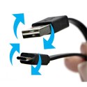 USB kabel (2.0), USB A (M) reversible - microUSB reversible (M), 0.3m, płaski, czarny, dwustronny, EOL