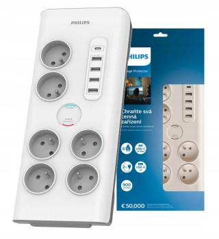 Philips Listwa antyprzepięciowa 6 gniazd AC Fr 40W, 2 m