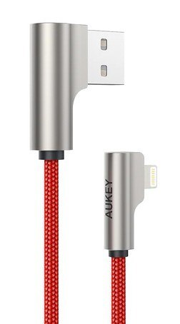 AUKEY CB-AL04 Czerwony OEM nylonowy kabel USB - Lightning | 1m | wtyki90 stopni | certyfikat MFi