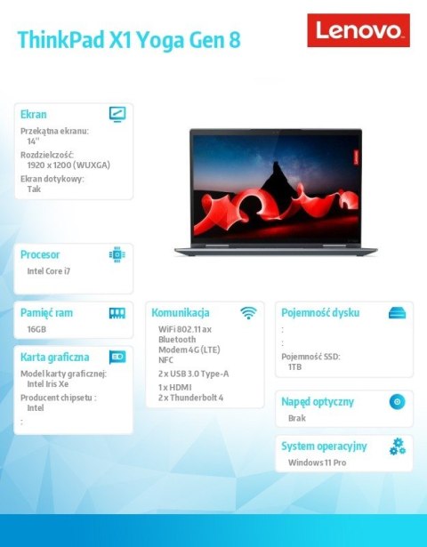 Lenovo Ultrabook ThinkPad X1 Yoga G8 21HQ004SPB W11Pro i7-1355U/16GB/1TB/INT/LTE/14.0 WUXGA/Touch/Storm Grey/3YRS Premier Support + CO2
