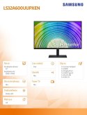 Samsung Monitor 32 cale ViewFinity S6 VA 2560x1440 WQHD 16:9 1xHDMI 1xUSB-C 2xDP (In+Out) 3xUSB 3.0 LAN (RJ45) 5ms HAS+PIVOT płaski 3 la