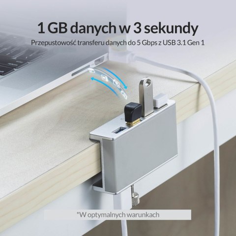 Orico Hub aktywny biurkowy 4*USB-A 5Gbps aluminium