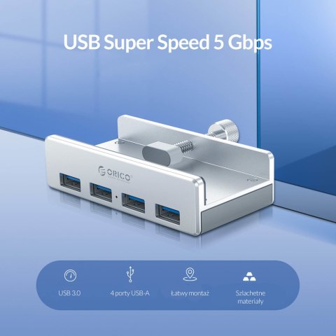 Orico Hub aktywny biurkowy 4*USB-A 5Gbps aluminium