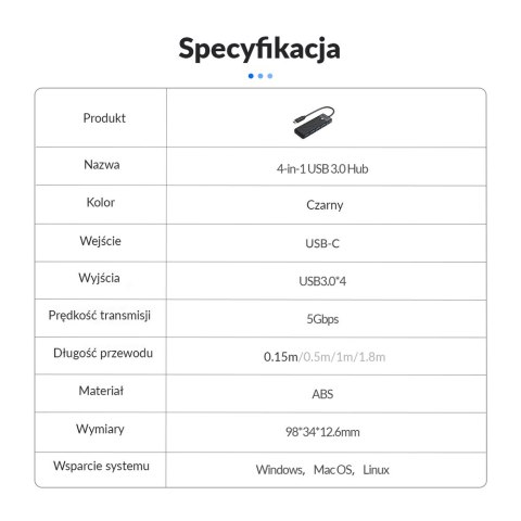 Orico Hub USB-C 4 porty USB-A 3.0 5Gbps czarny