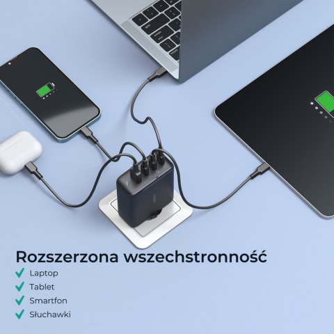 Aukey Ładowarka GaN, 3x USB-C, USB-A, QC, PD 100W