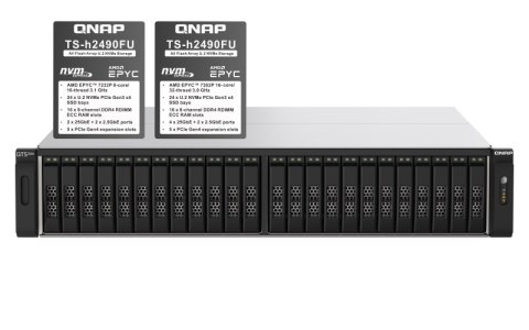 QNAP TS-h2490FU-7232P-64G | 24-zatokowy all flash U.2 NVMe NAS, AMD Epyc, 64GB RAM, RP, RACK