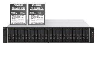 QNAP TS-h2490FU-7302P-128G | 24-zatokowy all flash U.2 NVMe NAS, AMD Epyc, 128GB RAM, RP, RACK