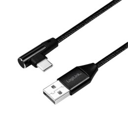 Kabel USB 2.0 LogiLink CU0138 USB A - USB-C, M/M, kątowy, czarny, 1m