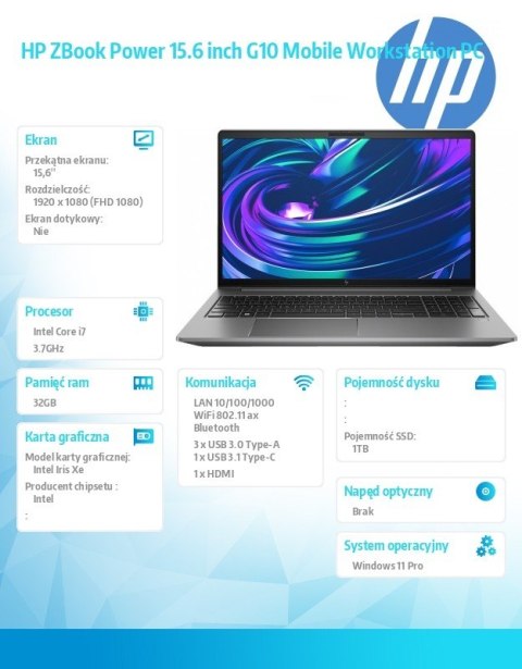 HP Inc. Mobilna stacja robocza ZBook Power G10/W11P i7-13700H/1TB/32GB 865R1EA