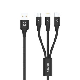 Kabel USB Unitek C14049BK USB 3 w 1 czarny (microUSB, Lightning, USB-C)