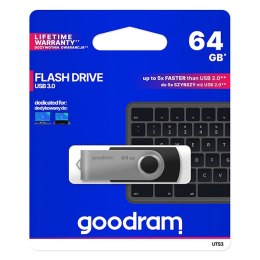 Goodram USB flash disk, USB 3.0, 64GB, UTS3, czarny, UTS3-0640K0R11, USB A, z obrotową osłoną