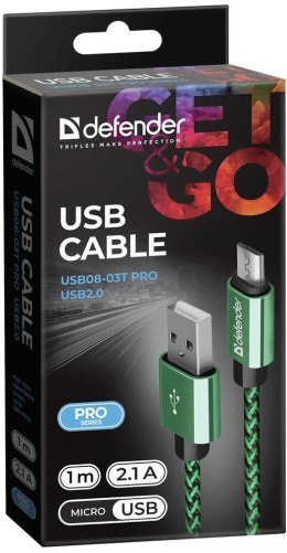 Kabel USB Defender AM-micro BM 1m 2,1A zielony