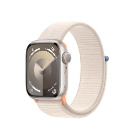 Apple Watch Series 9 GPS, 41mm Koperta z aluminium w kolorze księżycowej poświaty z opaską sportową w kolorze księżycowej poświaty