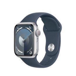 Apple Watch Series 9 GPS, 41mm Koperta z aluminium w kolorze srebrnym z paskiem sportowy w kolorze sztormowego błękitu - M/L