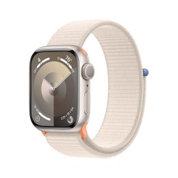 Apple Watch Series 9 GPS, 45mm Koperta z aluminium w kolorze księżycowej poświaty z opaską sportową w kolorze księżycowej poświaty