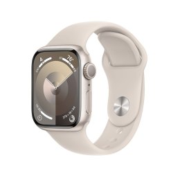 Apple Watch Series 9 GPS, 45mm Koperta z aluminium w kolorze księżycowej poświaty z paskiem sportowym w kolorze księżycowej poświaty -