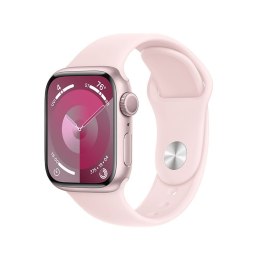 Apple Watch Series 9 GPS, 45mm Koperta z aluminium w kolorze różowym z paskiem sportowy w kolorze jasnoróżowym - S/M