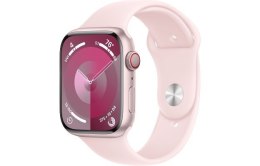 Apple Watch Series 9 GPS + Cellular, 45mm Koperta z aluminium w kolorze różowym z paskiem sportowy w kolorze jasnoróżowym - M/L