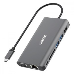 Unitek HUB 8-w-1 USB-C 3.1; HDMI; VGA; RJ45; SD; PD 100W; D1019B