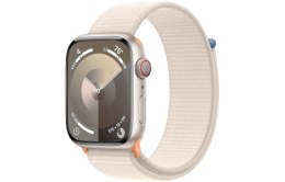 Apple Watch Series 9 GPS + Cellular, 45mm Koperta z aluminium w kolorze księżycowej poświaty z opaską sportową w kolorze księżycowej p