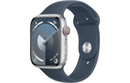 Apple Watch Series 9 GPS + Cellular, 45mm Koperta z aluminium w kolorze srebrnym z paskiem sportowy w kolorze sztormowego błękitu - S/