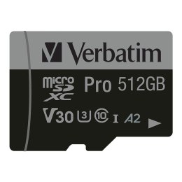 Karta pamięci Micro SDXC Verbatim Pro U3 512GB (100/90 MB/s) Class 10 U3 V30 + adapter