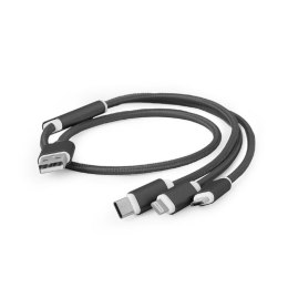 Kabel USB 2.0 3 w 1 do ładowania (iPhone, micro USB, USB C) 1.0m Gembird (czarny)